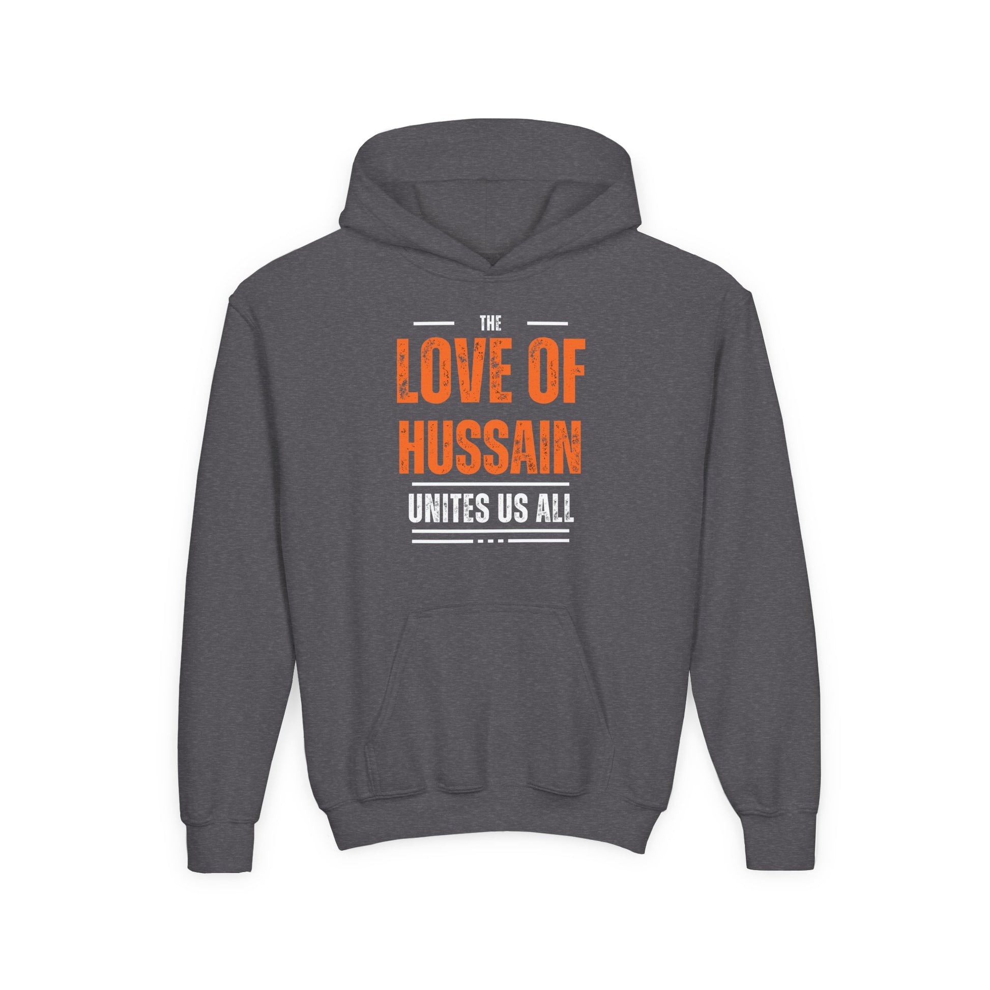 “The Love of Hussain (AS) Unites Us All” – Muharram & Arbaeen Edition | Unisex Youth Heavy Blend Hooded Sweatshirt