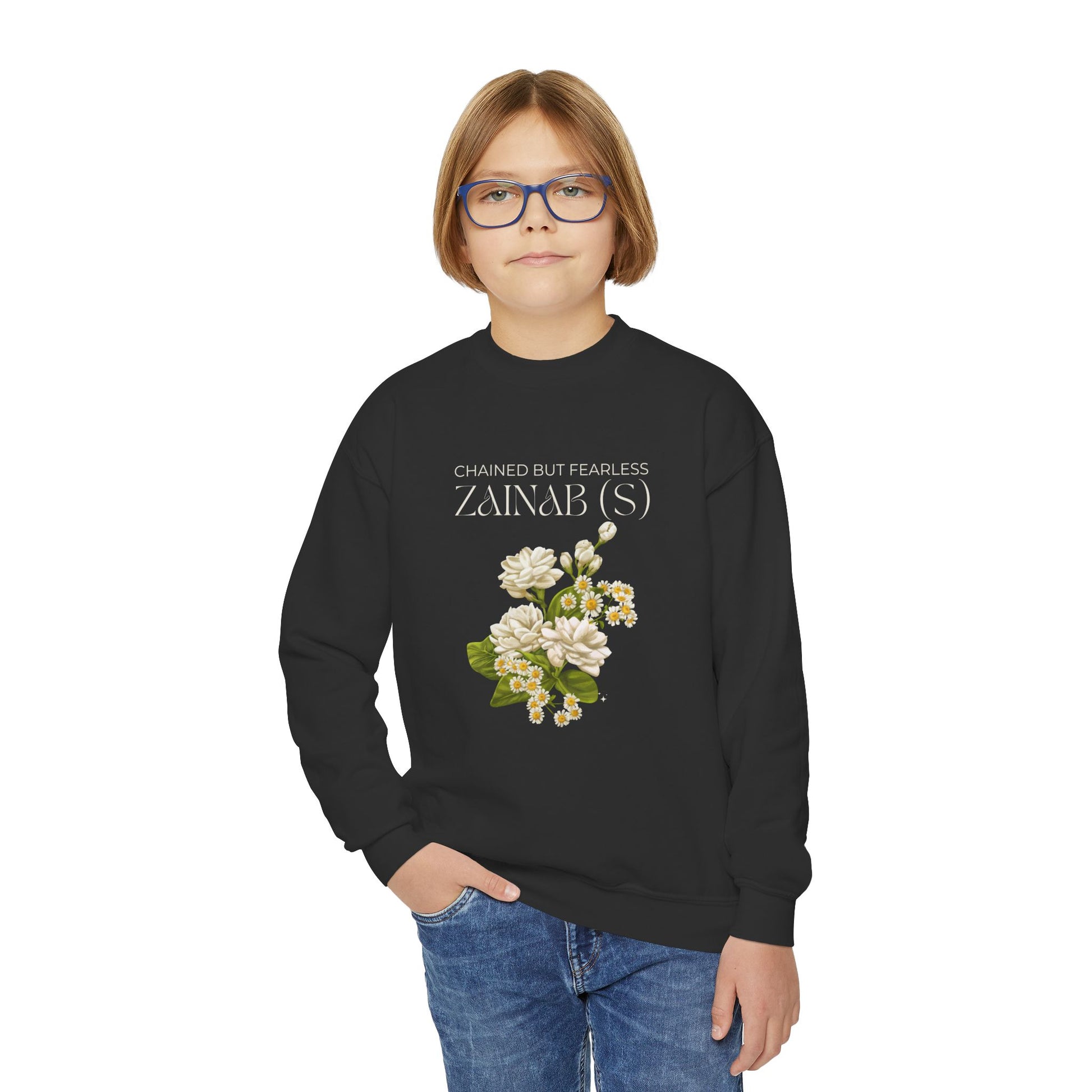 Chained but Fearless - Zainab (S) – Muharram & Arbaeen Edition | Unisex Youth Crewneck Sweatshirt