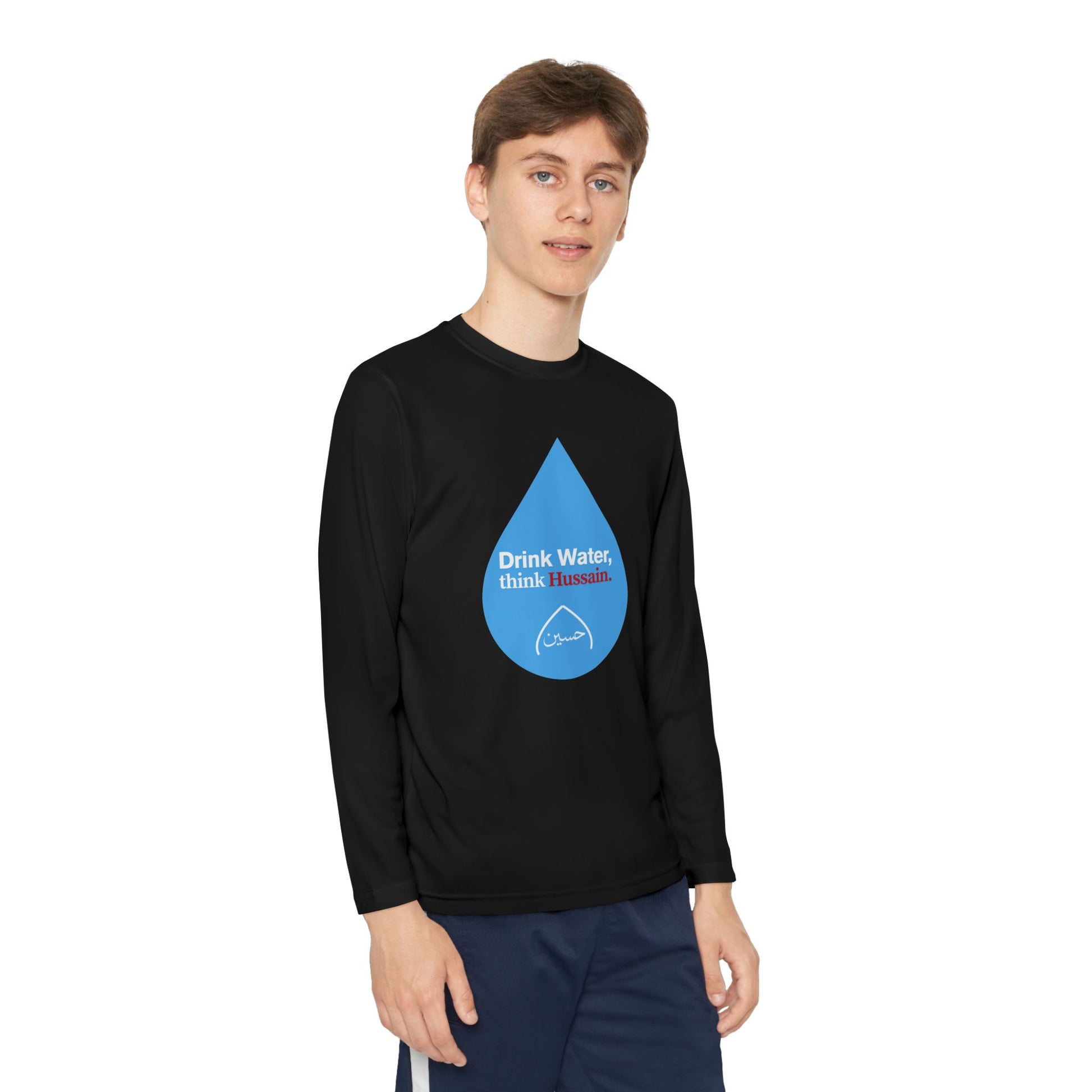 “Drink Water, think Hussain.” – Muharram & Arbaeen Edition | Unisex Youth Long Sleeve Competitor Tee