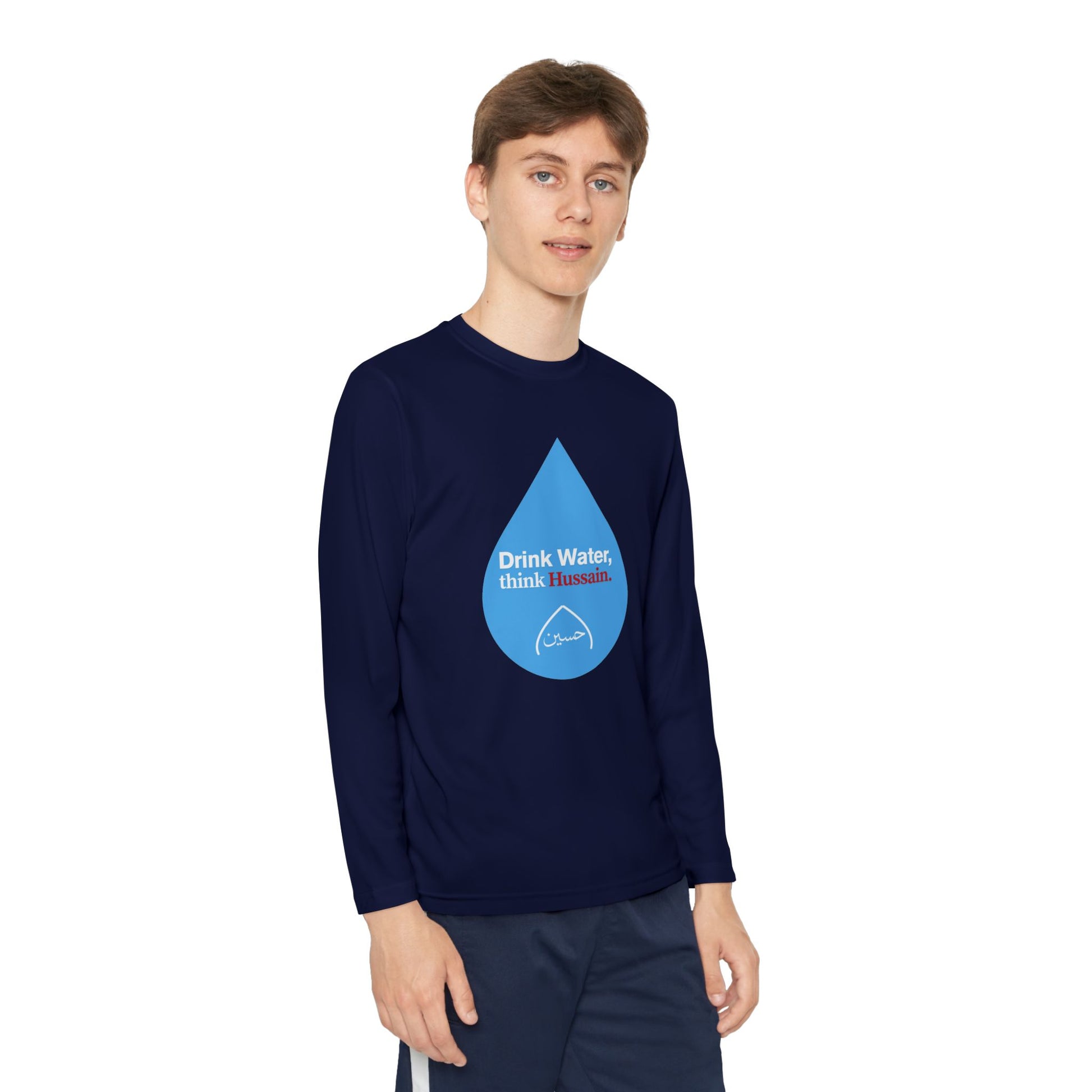 “Drink Water, think Hussain.” – Muharram & Arbaeen Edition | Unisex Youth Long Sleeve Competitor Tee