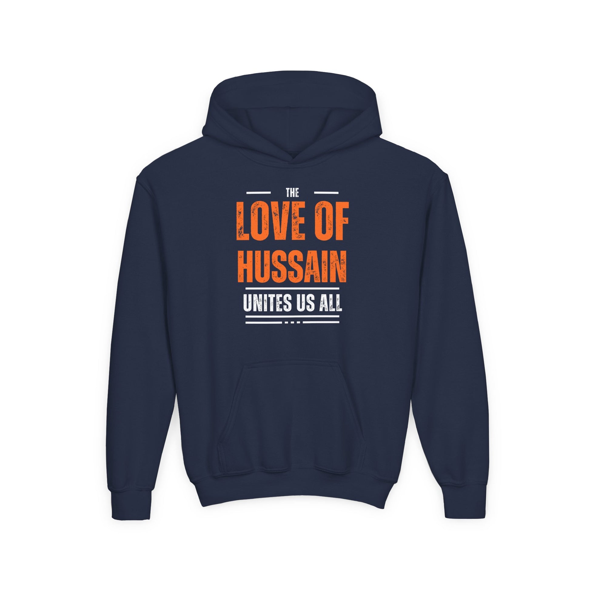 “The Love of Hussain (AS) Unites Us All” – Muharram & Arbaeen Edition | Unisex Youth Heavy Blend Hooded Sweatshirt