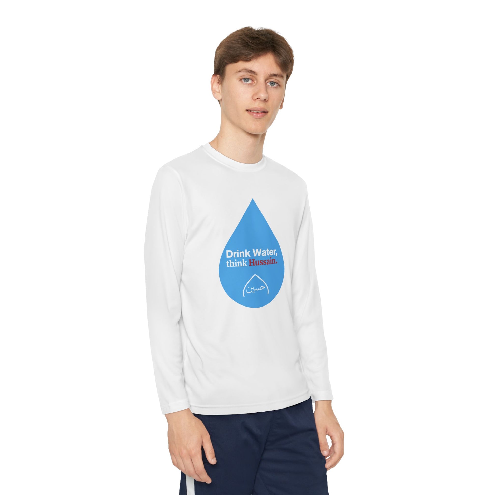 “Drink Water, think Hussain.” – Muharram & Arbaeen Edition | Unisex Youth Long Sleeve Competitor Tee