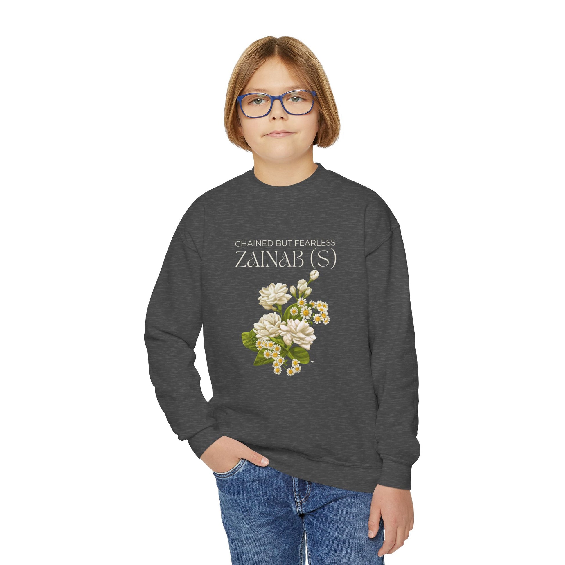 Chained but Fearless - Zainab (S) – Muharram & Arbaeen Edition | Unisex Youth Crewneck Sweatshirt