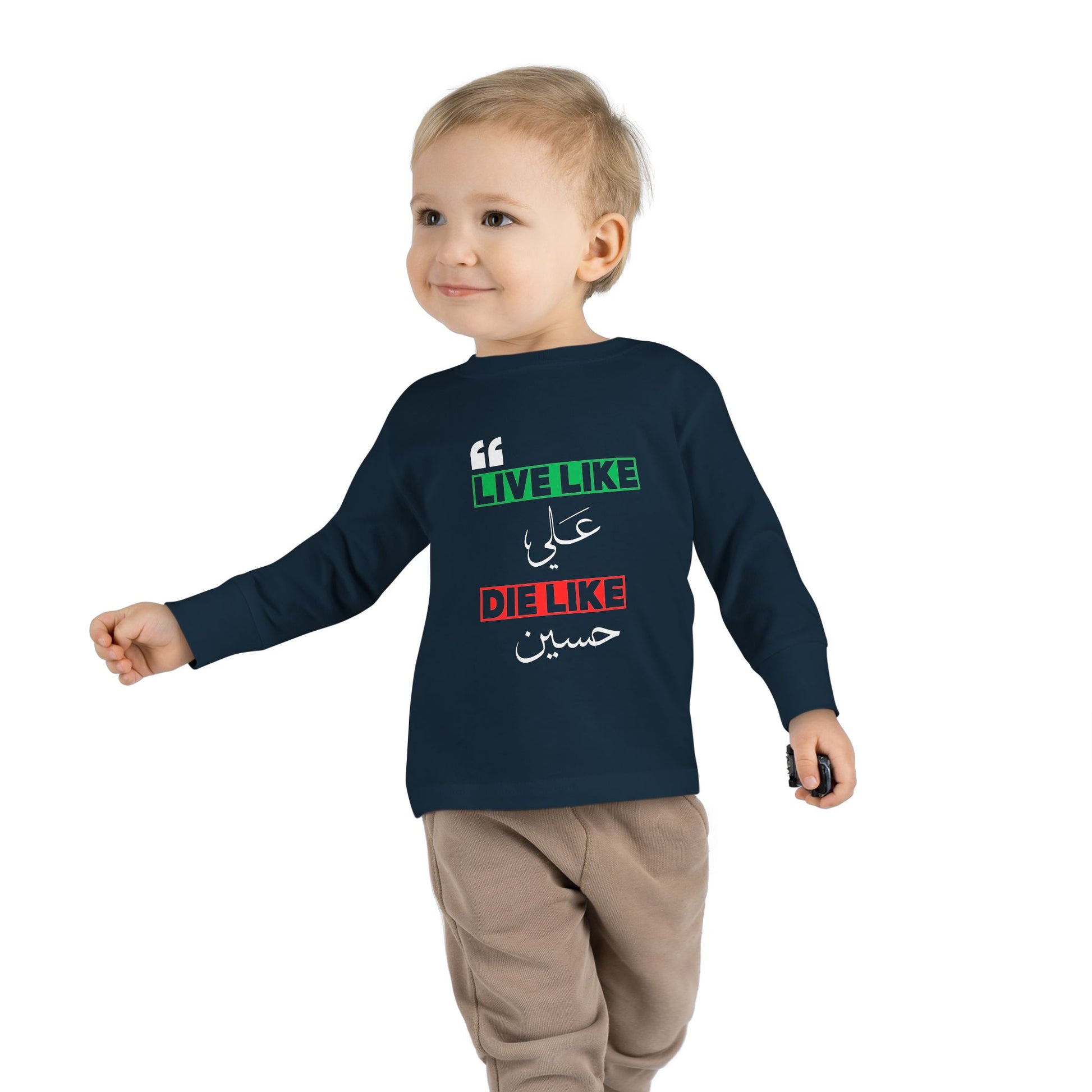 “Live like Ali, die like Hussain” – Muharram & Arbaeen Edition | Unisex Toddler Long Sleeve Tee