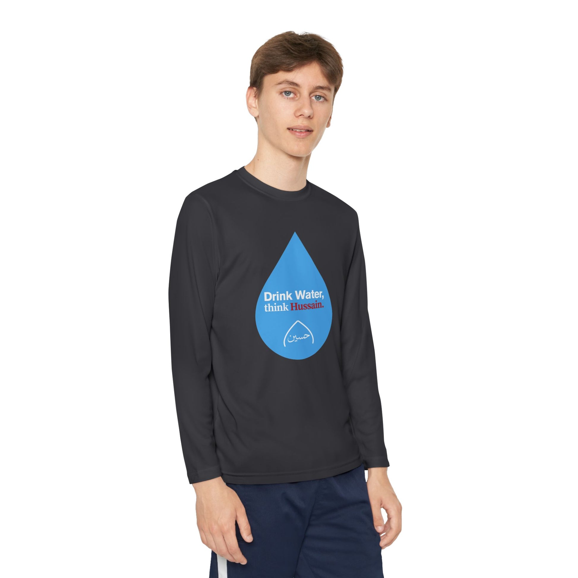 “Drink Water, think Hussain.” – Muharram & Arbaeen Edition | Unisex Youth Long Sleeve Competitor Tee