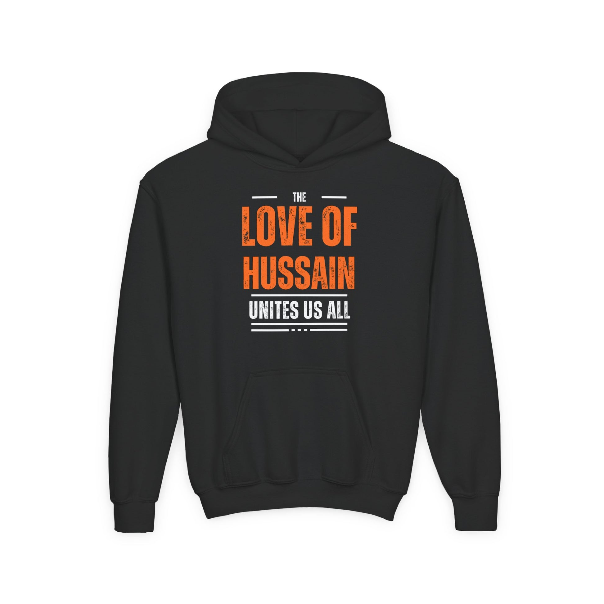 “The Love of Hussain (AS) Unites Us All” – Muharram & Arbaeen Edition | Unisex Youth Heavy Blend Hooded Sweatshirt