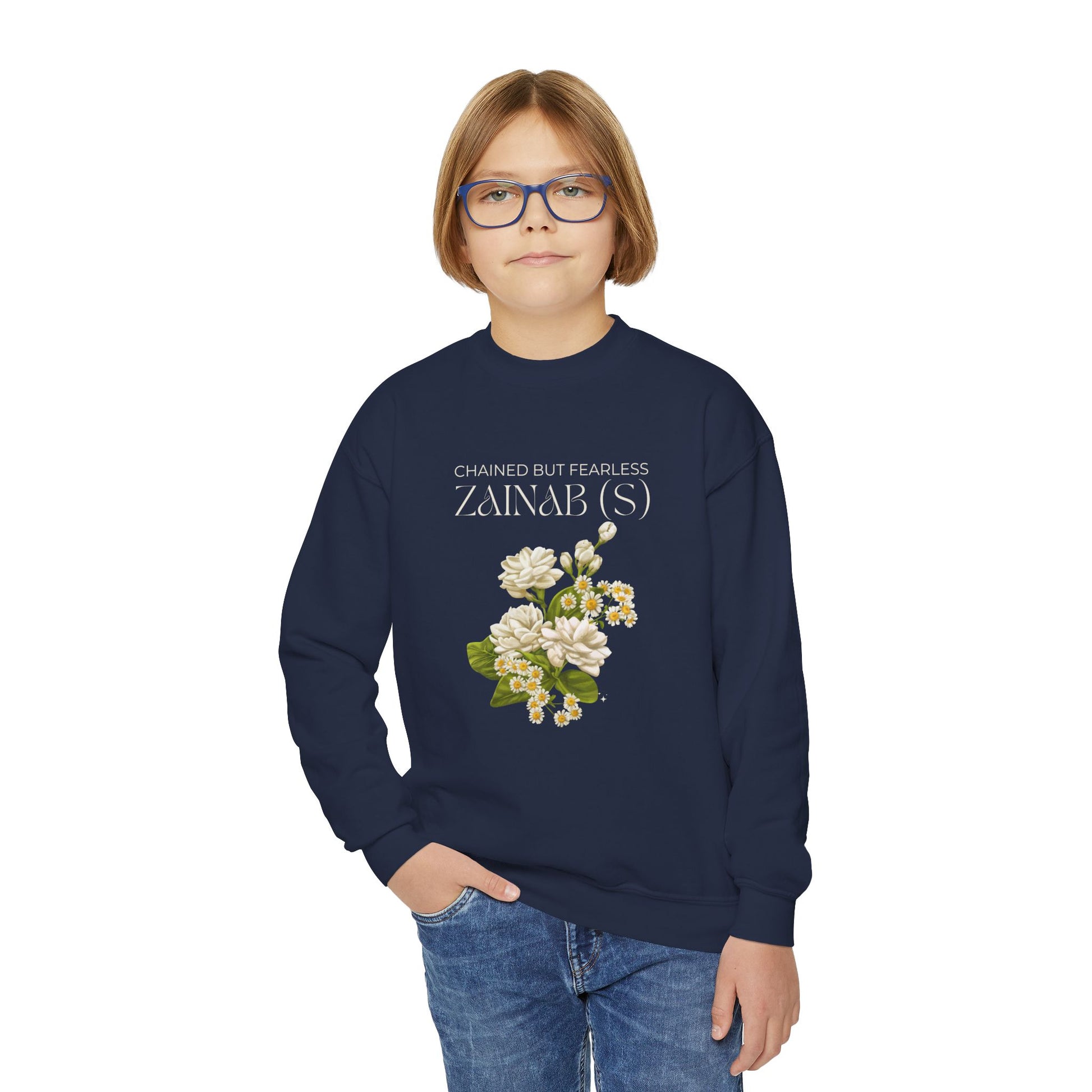 Chained but Fearless - Zainab (S) – Muharram & Arbaeen Edition | Unisex Youth Crewneck Sweatshirt