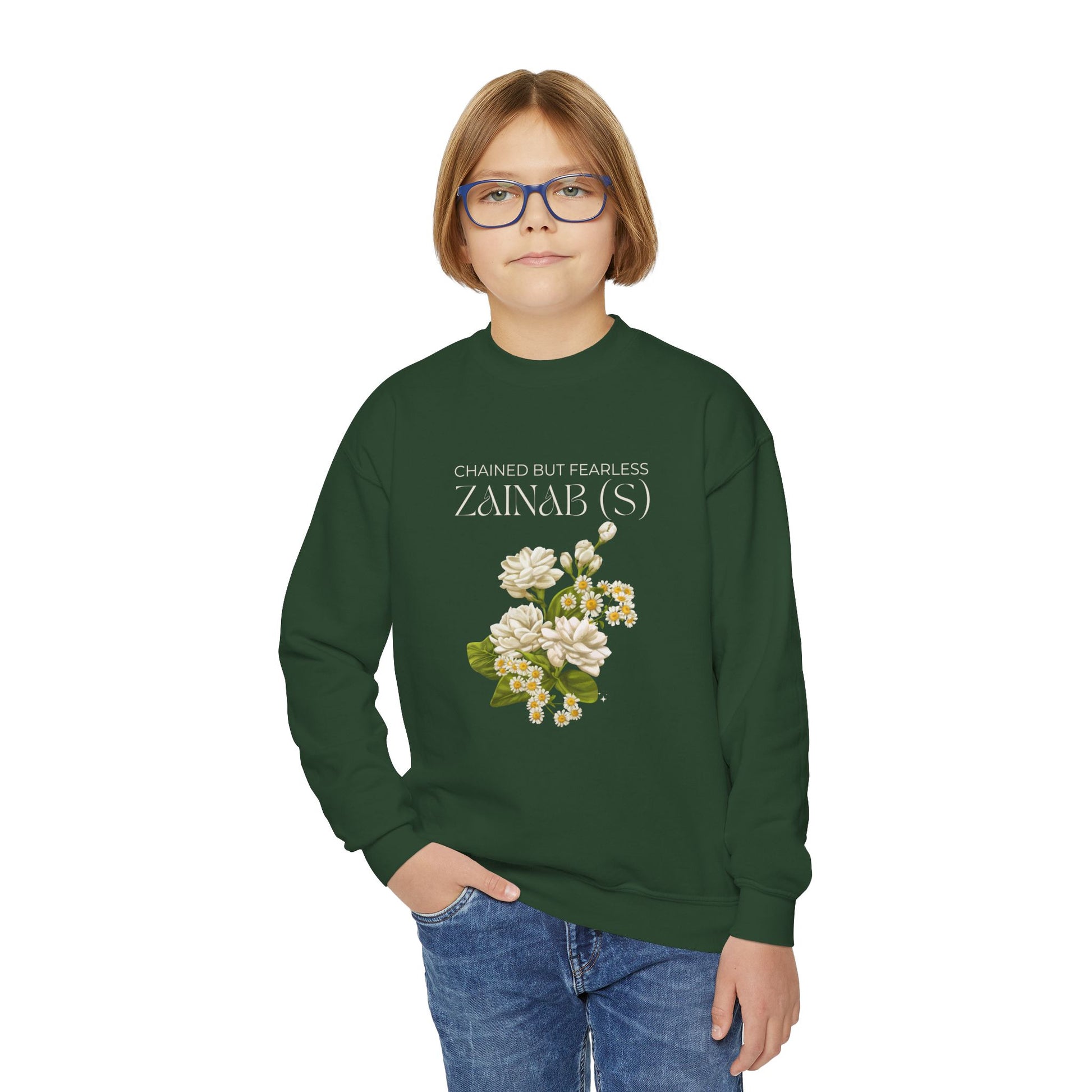 Chained but Fearless - Zainab (S) – Muharram & Arbaeen Edition | Unisex Youth Crewneck Sweatshirt