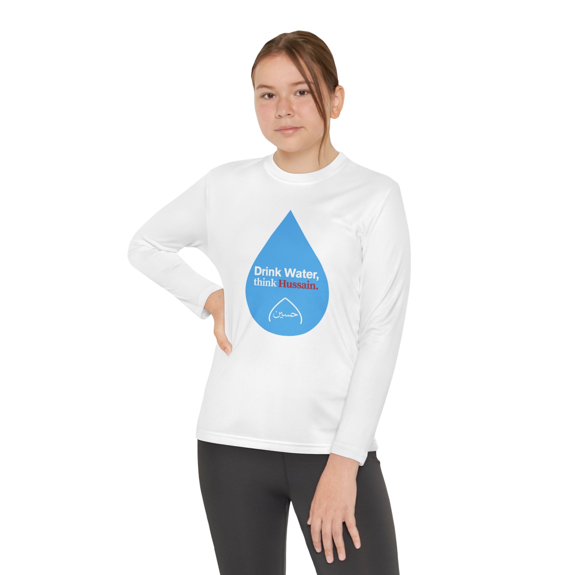 “Drink Water, think Hussain.” – Muharram & Arbaeen Edition | Unisex Youth Long Sleeve Competitor Tee