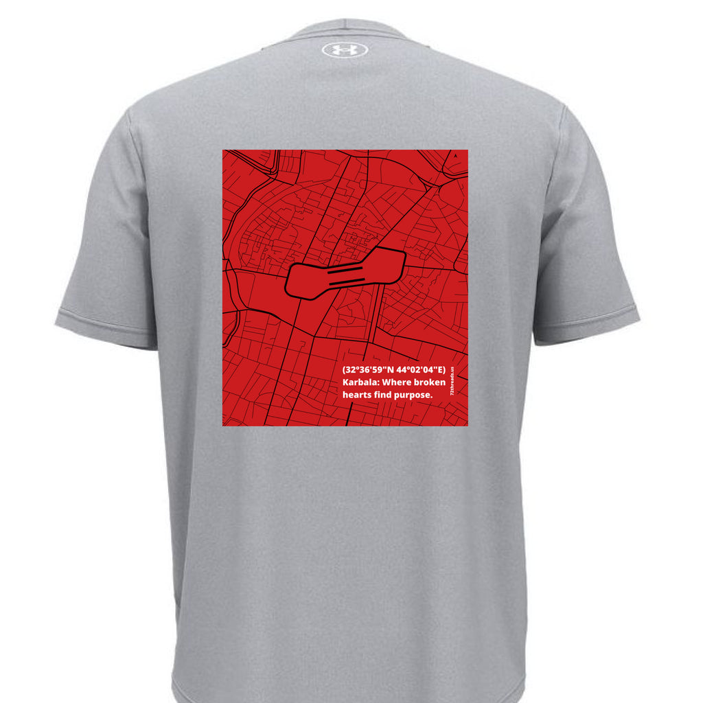 Karbala Map printed on the back of t-shirt under armour