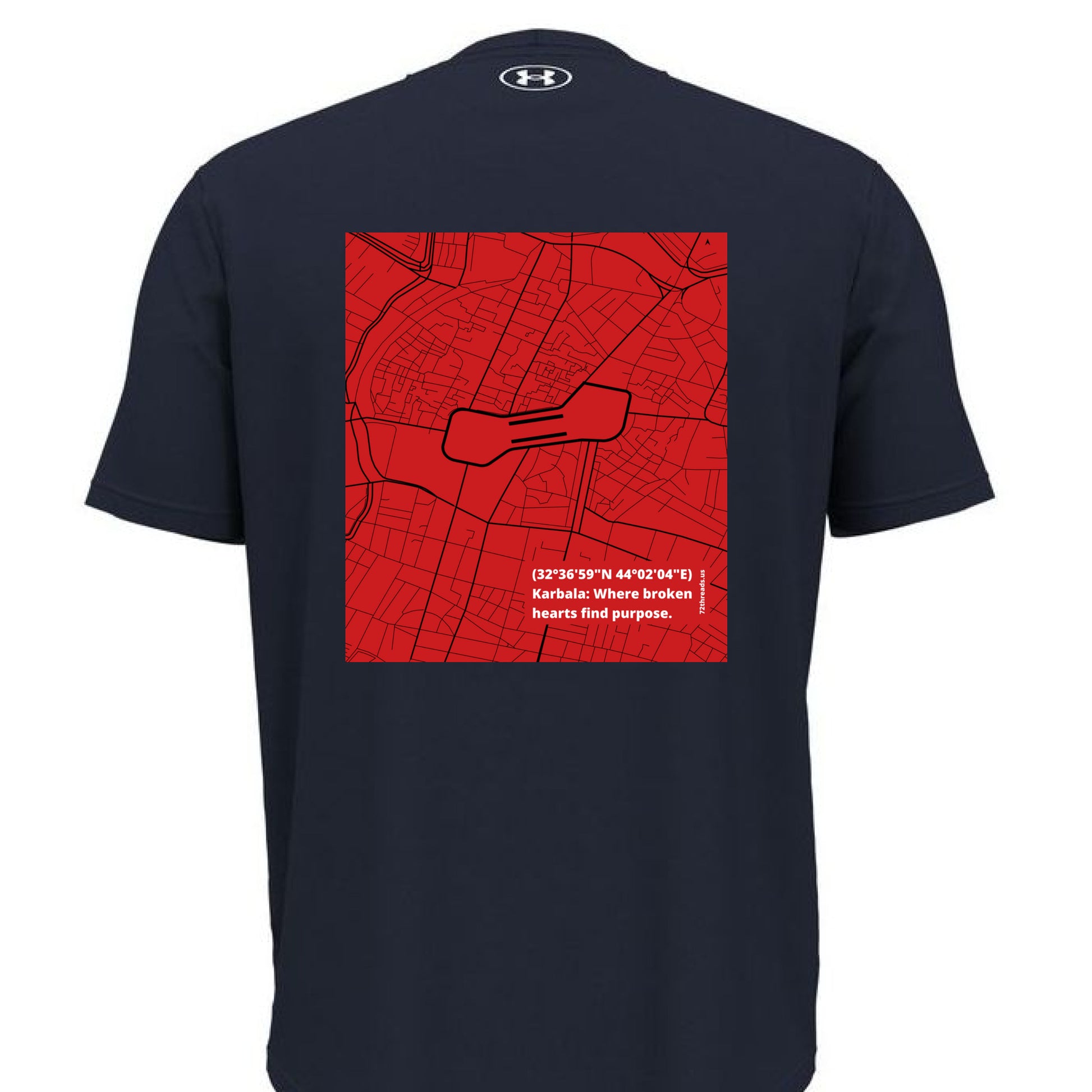Karbala Map printed on the back of t-shirt under armour
