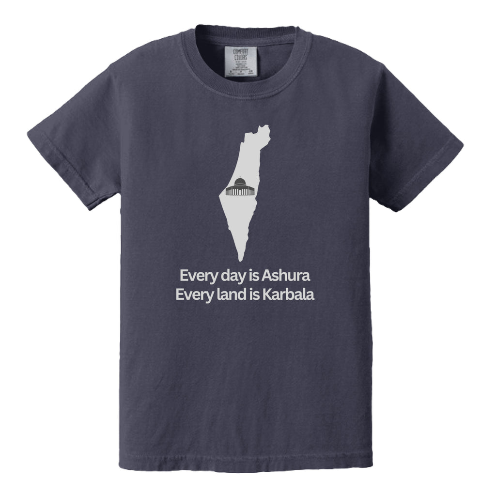 palestine map with hadith from imam jafar every day is ashura every land is karbala-black