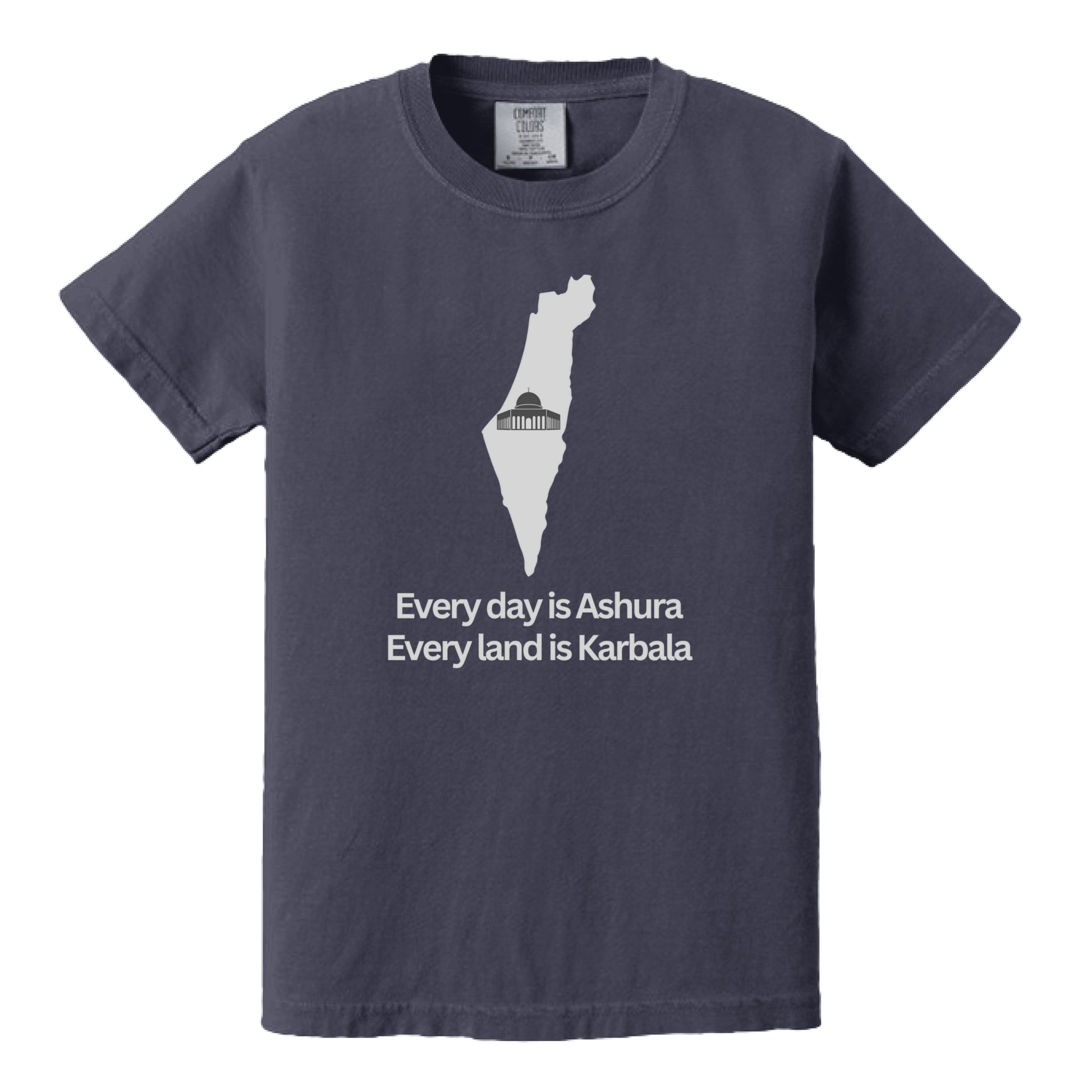palestine map with hadith from imam jafar every day is ashura every land is karbala-black